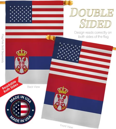 Vista 3 de Bandera de la Amistad de la Copa del Mundo de Serbia de Estados Unidos, asta de bandera de arte de pared para exteriores, decoración al aire libre