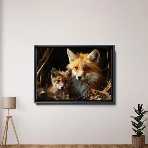 Vista 2 de Fox Mother Cub Print, In The Style Of Stencil,Based, Kids Wall Art, Kids Wall Art Display, Mom And Baby Animal Art Print, Wall Art, Art Print