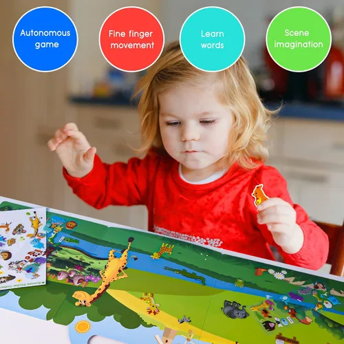 Vista 6 de ASTARON Libro de calcomanías reutilizables para niños pequeños, 88 piezas de calcomanías de animales, actividades para viajes por carretera