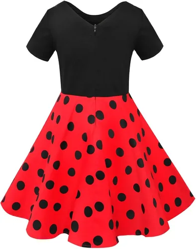 Vista 3 de gogoparti Vestido vintage para niñas, vestidos para ocasiones especiales con collar, vestido de lunares para niños, vestido de fiesta retro