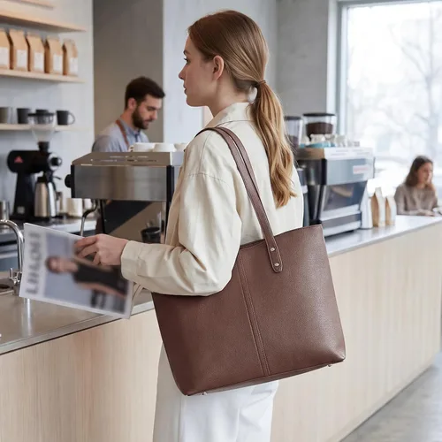 Vista 2 de S-ZONE Bolsa de mano para mujer, bolsos de trabajo, bolsos de mano, correa Café