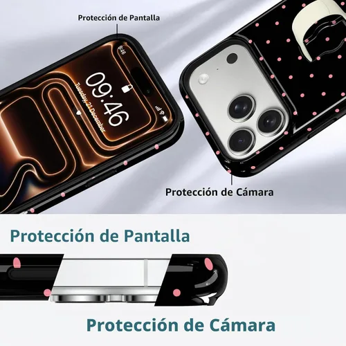 Vista 5 de KANGHAR Compatible con iPhone 17 Pro Case Spot Pattern - Negro Mancha rosada negra