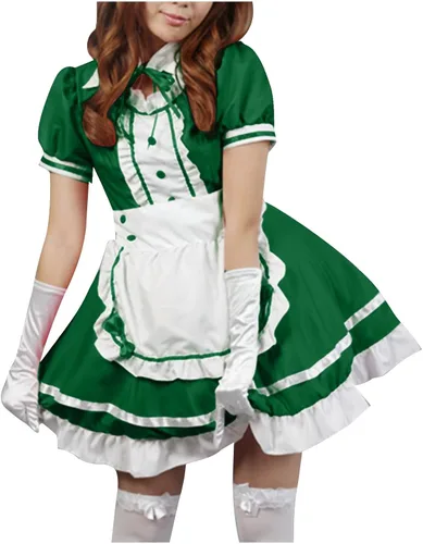 Vista 2 de QIGUANDZ Disfraz de cosplay de anime de Halloween, talla grande, conjunto de vestido de sirvienta de Lolita, decoración de botones, vestido clásico
