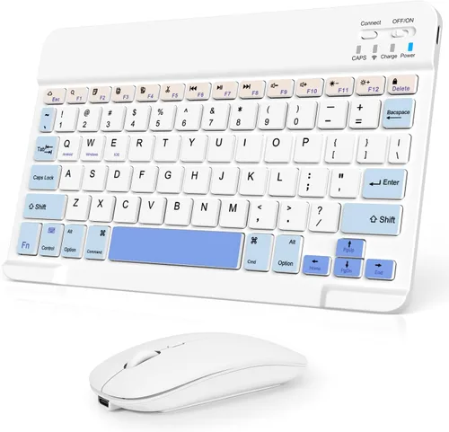 Vista 18 de Combo de teclado y mouse inalámbricos, teclado y mouse Bluetooth recargables con retroiluminación de 7 colores y receptor USB inalámbrico de 2.4
