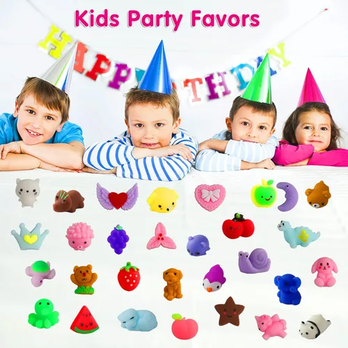 Vista 2 de 100 piezas de juguetes esponjosos Kawaii para niños de 4-8-12 años, juguetes esponjosos Mochi para niños, juguetes para caja del tesoro para premios