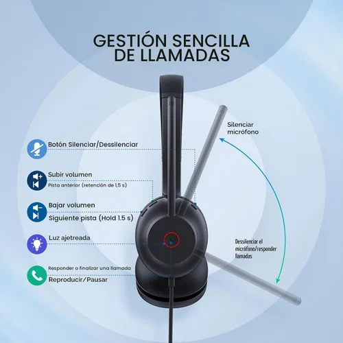Vista 3 de Yealink Auriculares USB UH35 para PC, Auriculares con Cable con Micrófono de Cancelación de Ruido, Certificado para Teams, Diseño de Comodidad Todo