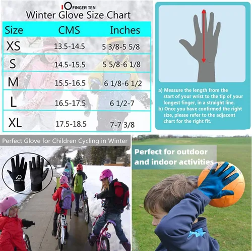 Vista 6 de FINGER TEN Kids Winter Gloves Warm Waterproof with Free Neck Warmer Boys Girls Touchscreen for Cold Weather Outdoor Sports