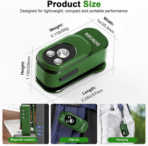 Vista 3 de Linterna EDC recargable profesional con clip de 500 lúmenes, luz de clip con tres soluciones de iluminación, carga USB C, linterna magnética IPX6