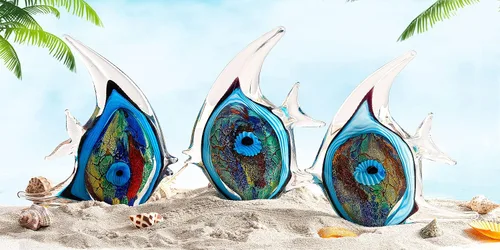 Vista 7 de EUSTUMA Figuras de peces de caracola de vidrio soplado a mano,Adorno de animales marinos para decoración del hogar,Colección de animales marinos