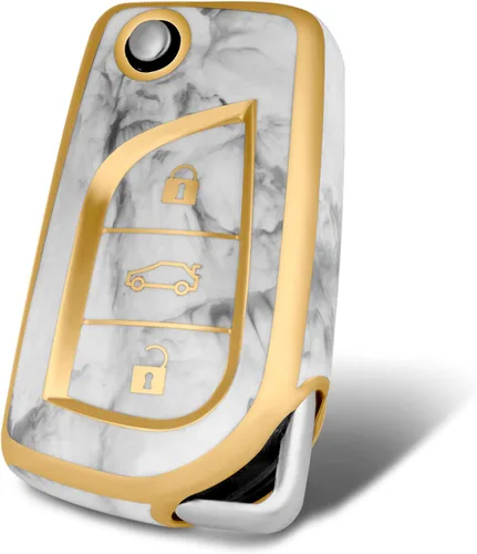 Vista 24 de Compatible con funda para llavero Toyota con patrón dorado, TPU suave, protección de 360 grados, para llave inteligente Fortuner Tundra Camry RAV4