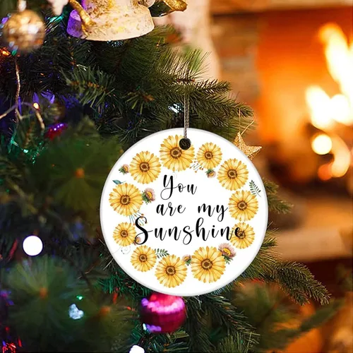 Vista 3 de Adorno de Navidad de cerámica impreso en dos caras con texto en inglés "You are My Sunshine", novedad para familiares, amigos, niños, regalos