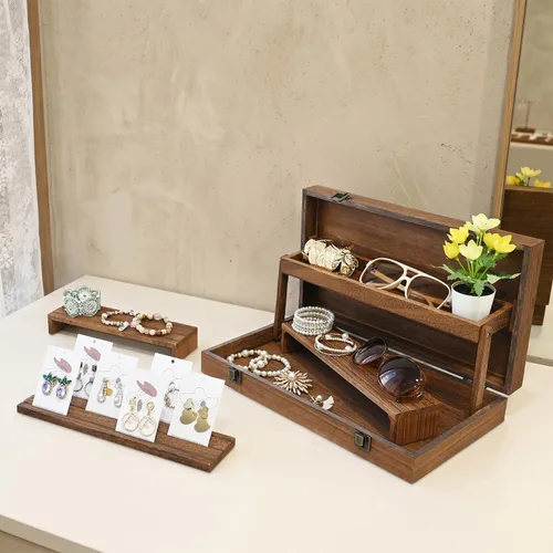 Vista 7 de MOOCA Estuche de transporte portátil de 3 niveles para exhibición de joyas
