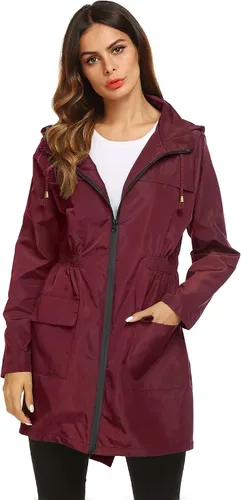 Vista 3 de Lomon - Chaqueta de mujer para la lluvia, impermeable y ligera, con capucha, para exteriores