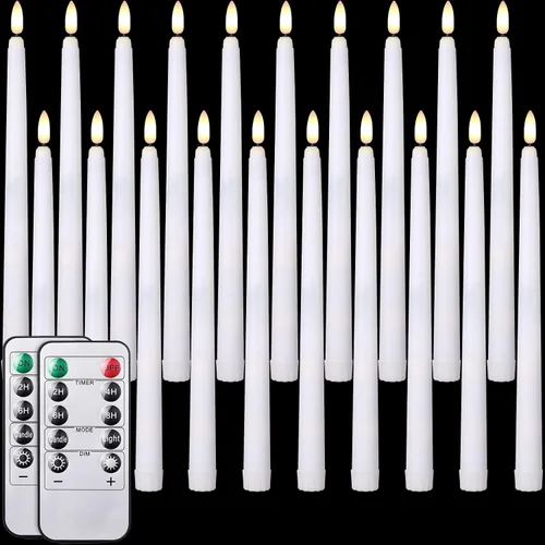 Vista 8 de Tuanse Paquete de 20 velas cónicas parpadeantes sin llama a granel con control remoto y temporizador, candelabros LED de Adviento a pilas para Beige