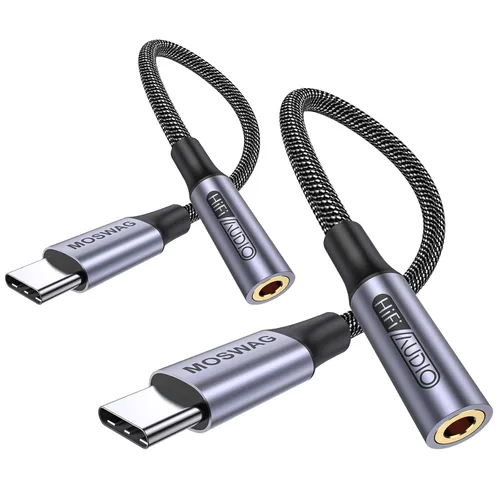 Vista 10 de MOSWAG Adaptador de audio USB tipo C a conector de auriculares hembra de 0.138 in, sonido de alta fidelidad For