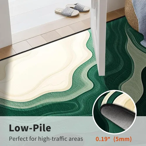 Vista 3 de Alfombra de entrada lavable verde de 2 x 3 pies, alfombra decorativa de mármol abstracto, alfombra pequeña antideslizante para puerta de entrada