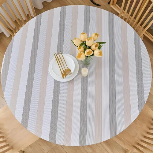 Vista 128 de LIBERECOO Mantel redondo de vinilo ajustable con reverso de franela, borde elástico, impermeable, resistente a las manchas, mantel lavable