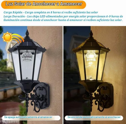 Vista 2 de Lámpara solar decorativa de pared para exteriores, linterna de pared impermeable del atardecer al amanecer, lámpara LED de montaje en pared, 21