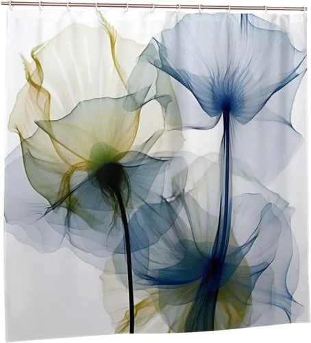 Vista 7 de YLATY2772 - Cortina de ducha de flores abstractas para baño, juego de cortina de ducha bohemia floral azul y verde, tela transparente, moderna