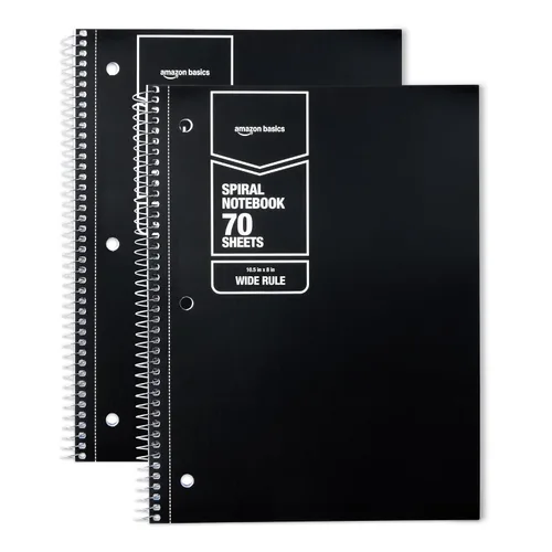 Vista 6 de Amazon Basics Cuaderno espiral con rayas universitarias, para el trabajo y la escuela, 70 hojas, 8 x 10.5 pulgadas, negro, paquete de 2
