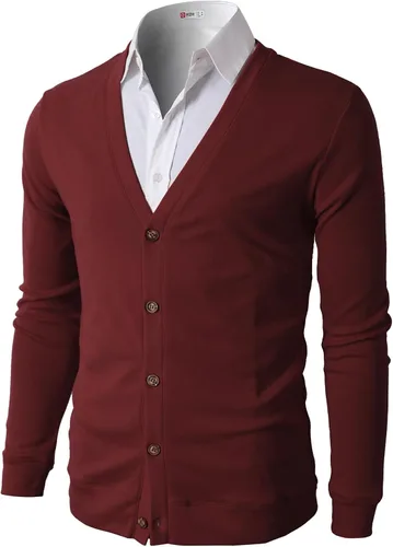 Vista 10 de H2H Cárdigans casuales ajustados para hombre, cuello en V, diseño básico, manga larga, con botones Gris