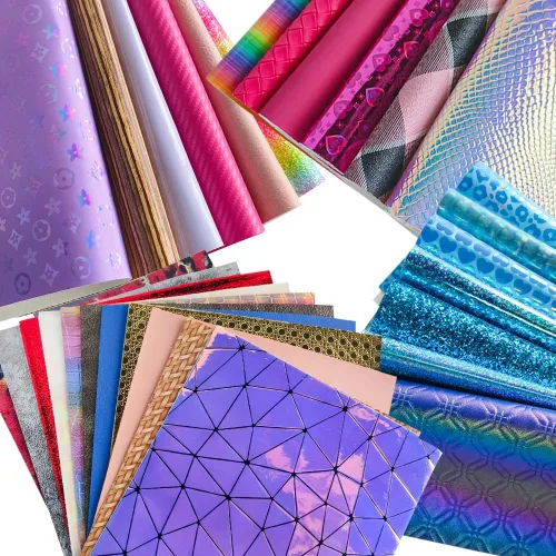 Vista 3 de XHT Hojas de piel sintética al azar, 30 piezas de 8 x 12 pulgadas, holográfica en relieve texturizado de cuero sintético para manualidades