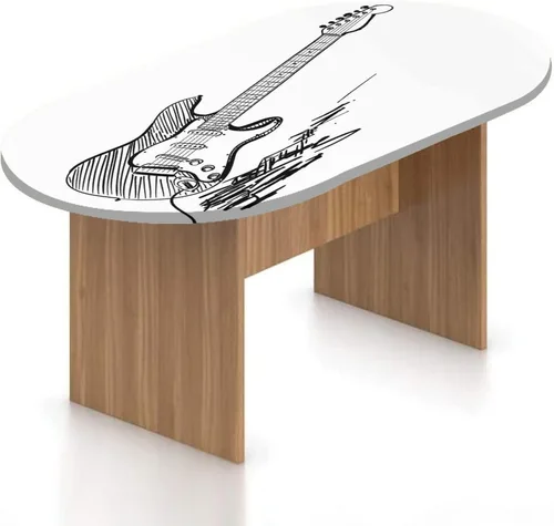 Vista 17 de Mantel ovalado ajustable de poliéster elástico para guitarra, instrumento dibujado a mano, tema de rock and roll, mantel ajustable con estampado