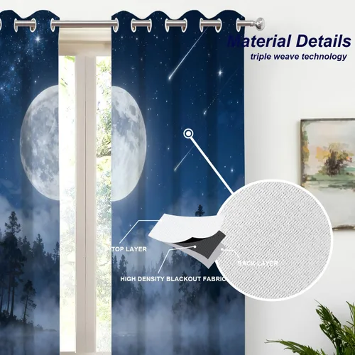 Vista 346 de Batmerry American Flag Ink Dot Blackout Tier Curtains, Red Blue White Stars Abstract Thermal Insulated Half Curtain Rod Pocket Small Valance for