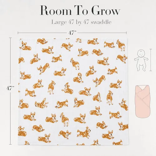 Vista 4 de Mud Pie Manta para Bebé con Diseño de Raza de Perro, Corgi, 47" x 47