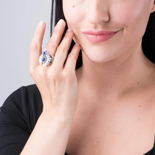Vista 2 de Anillo Naja de plata de ley de American West con diseño de lapislázuli azul, turquesa o nácar, talla 5 a 10