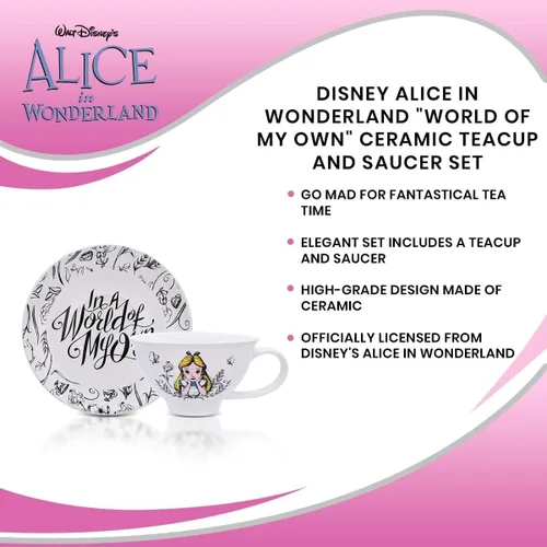 Vista 7 de Disney Alicia en el país de las maravillas World of My Own - Juego de taza de té y platillo de cerámica de 12 onzas Juego de regalo de fiesta