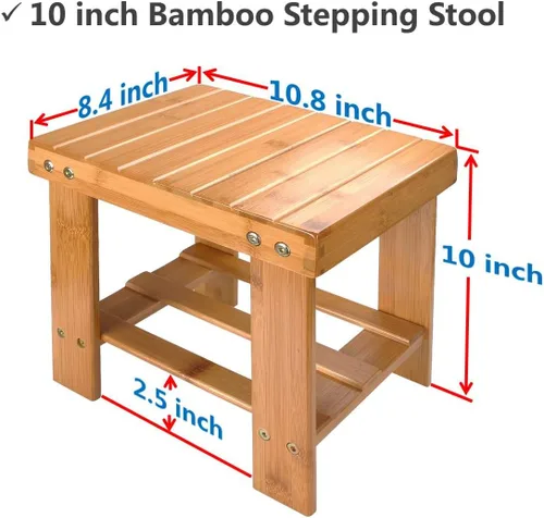 Vista 2 de ASelected Taburete de banco de bambú, taburete de madera de 10 pulgadas para dormitorio, cocina, vestíbulo, vestíbulo, entrada, banco pequeño