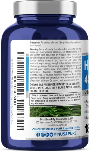 Vista 3 de NusaPure Huperzine A 400mcg 180 cápsulas vegetales (vegetariano, sin OMG y sin gluten)