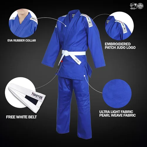 Vista 7 de Judo Gi Black Tiger Judo Uniforms Gi M/O Premium Quality Cotton Grain Cloth 450GRM, con cinturones gratis Azul