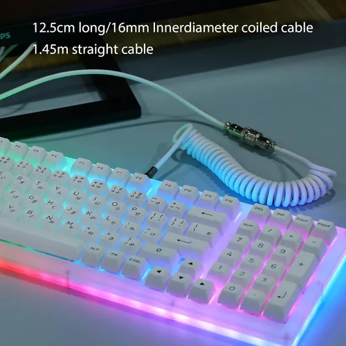 Vista 5 de EPOMAKER TH80 Pro 75% 80 teclas Hot Swap Juego de teclado mecánico para juegos con cable USB A en espiral mixto (blanco)