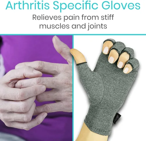 Vista 2 de Vive Guantes de artritis (2 pares) – Guantes de mano de compresión reumatoide para hombres y mujeres para osteoartritis – Alivio del dolor artrítico