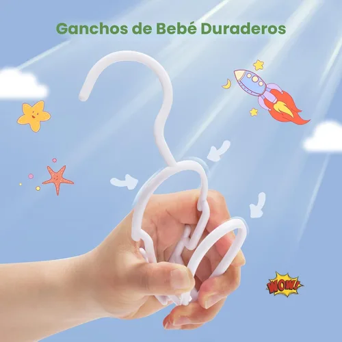 Vista 5 de Perchas para bebé, paquete de 60 perchas de plástico para niños pequeños, niños, guardería, ropa recién nacida, organización de armario, color blanco