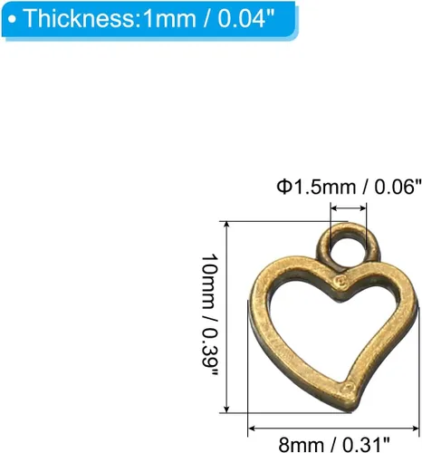 Vista 2 de PATIKIL 100 piezas de dije de corazón mini círculo de corazón colgante de metal a granel para hacer joyas, pulseras, aretes, collar