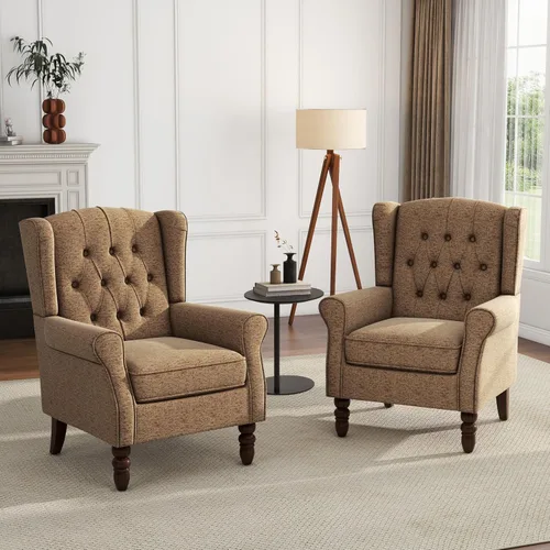 Vista 22 de High Back Accent Chair, Fabric Upholstered Armchair Wingback Chair for Living Room, Comfy Bedroom Reading Seat with Solid Wood Legs, Beige