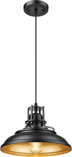 Vista 10 de FEMILA Lámpara Colgante de Granja, Lámpara Colgante Vintage de Granero de 12" para Isla de Cocina, Altura Ajustable, Acabado en Bronce Frotado