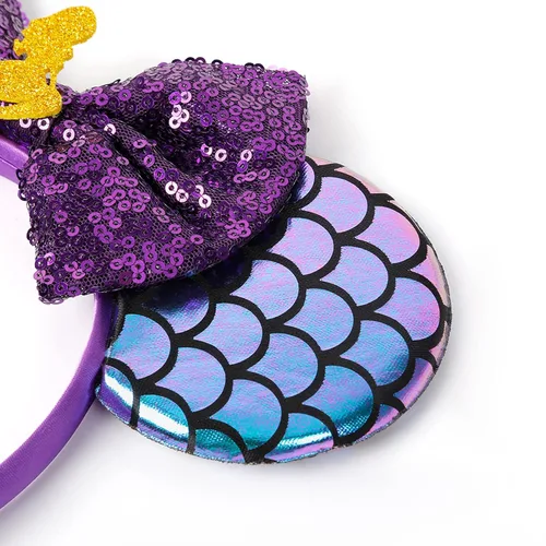 Vista 4 de WOVOWOVO Diademas de lazo con orejas de ratón para mujeres y niñas, decoración de Halloween, diademas con purpurina para fiestas de princesa