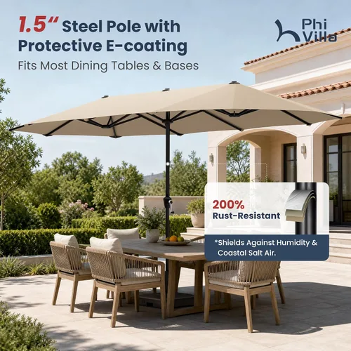 Vista 6 de PHI VILLA Sombrilla Grande de Patio de 13 Pies de Doble Cara Gemela para Mercado Exterior con Manivela, Beige 13x6.5 ft shade, rectangular, patio