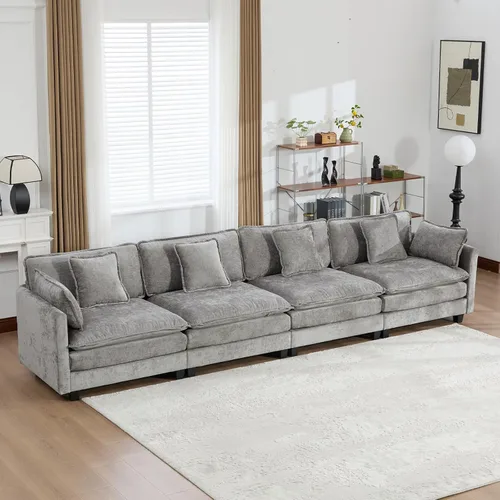 Vista 268 de Sofá seccional modular verde de 111.5", sofás seccionales grandes de 3 plazas para sala de estar, sofá nube oversized de tela chenille con otomana