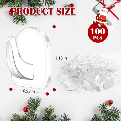 Vista 5 de Ganchos de luz de Navidad, clips transparentes para luces de cadena, ganchos adhesivos de pared transparentes para colgar, pequeños clips adhesivos