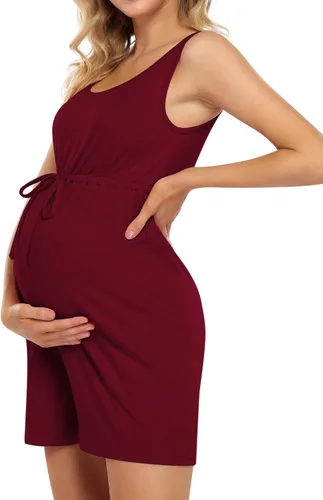Vista 4 de Coolmee Vestido de maternidad para mujer, con cuello redondo, sin mangas, overol corto de verano