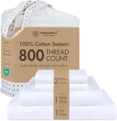 Vista 28 de Threadmill Sábanas para Cama Individual – 800 Número de Hilos Jacquard Celine Gris Oscuro, 100% Algodón Natural Juego de Cama de 3 Piezas a Rayas