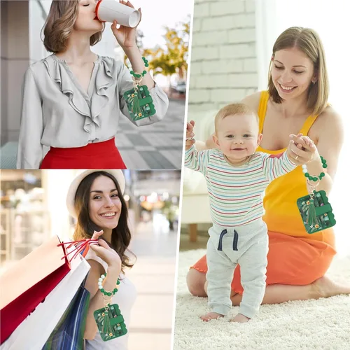 Vista 7 de Llavero tipo cartera para mujer, tarjetero RFID con llavero, llavero de bolsillo para tarjetas de borla para mujer