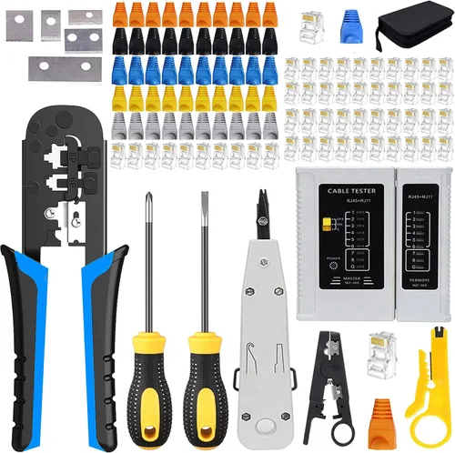 Vista 8 de LEATBUY Kit de crimpadora CAT5 CAT6 RJ45 Juego de herramientas de crimpado de paso, herramienta de red de crimpado Ethernet, cortador de cables LAN