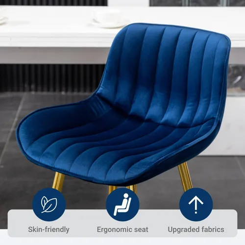 Vista 3 de Juego de 2 taburetes de bar de terciopelo con altura de asiento de 24 pulgadas, color azul