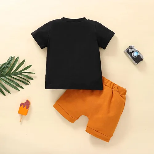 Vista 6 de RogPrincekids Ropa de verano para bebés y niños pequeños, ropa de verano de manga corta con estampado de letras, conjunto de 2 piezas
